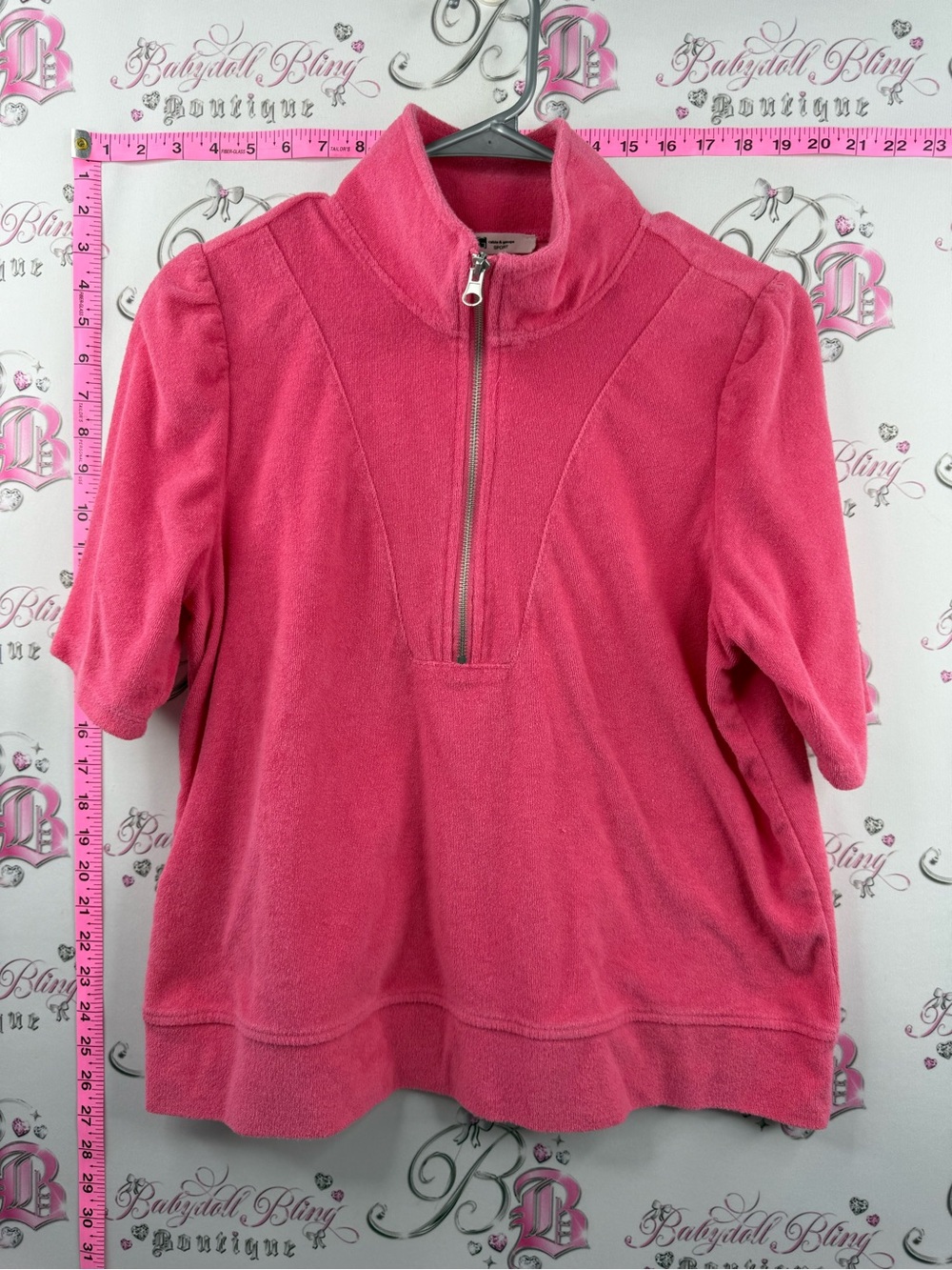 Cable & Gauge terry cloth shirt sweater Hot Pink Half-Zip Fleece Pullover